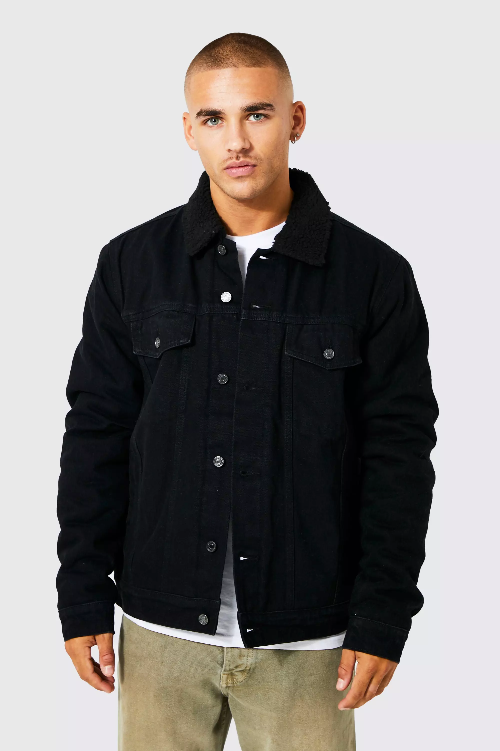 Borg lined sale denim jacket black